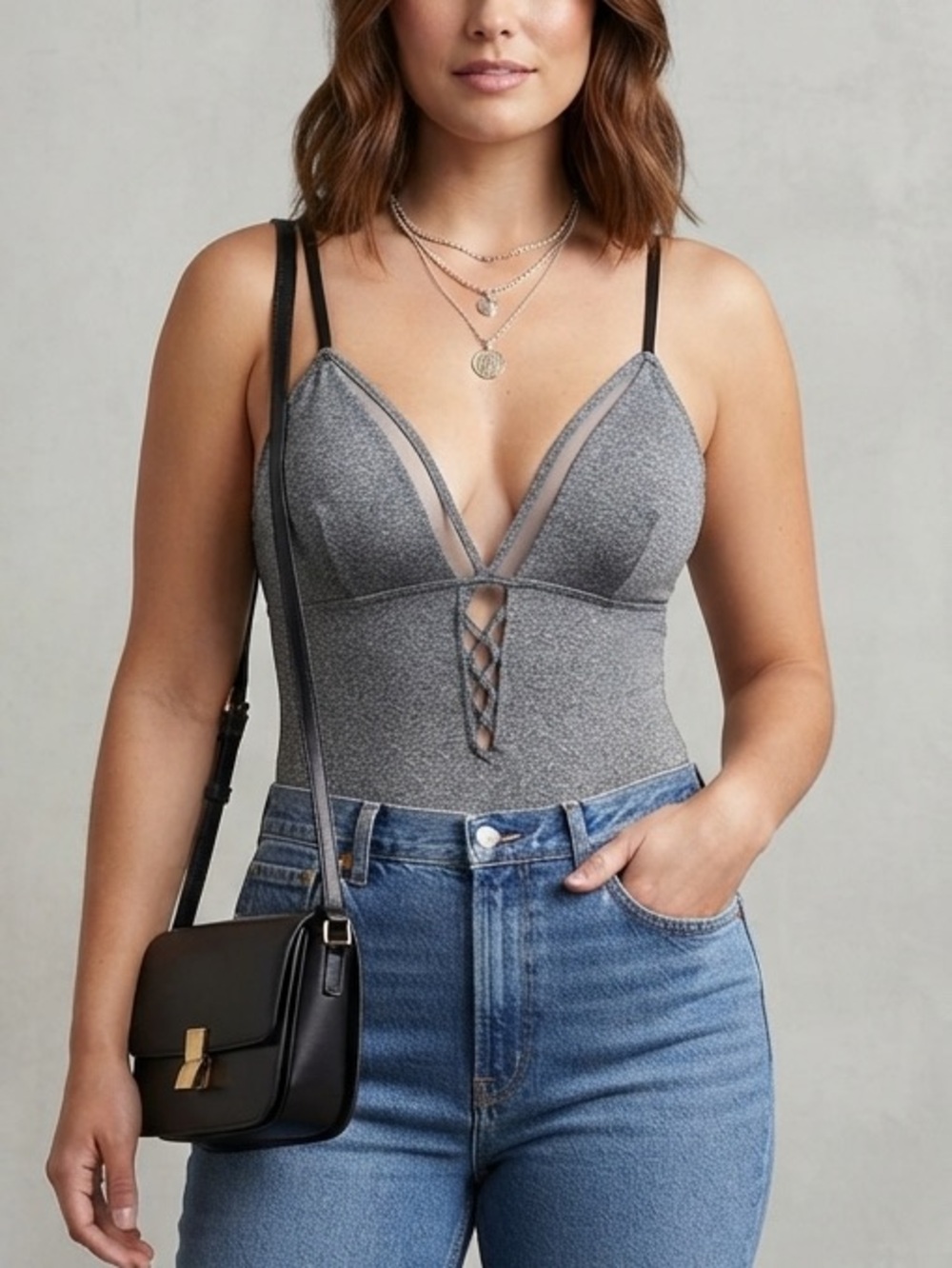 NWT La Senza Silver Bodysuit Size M
